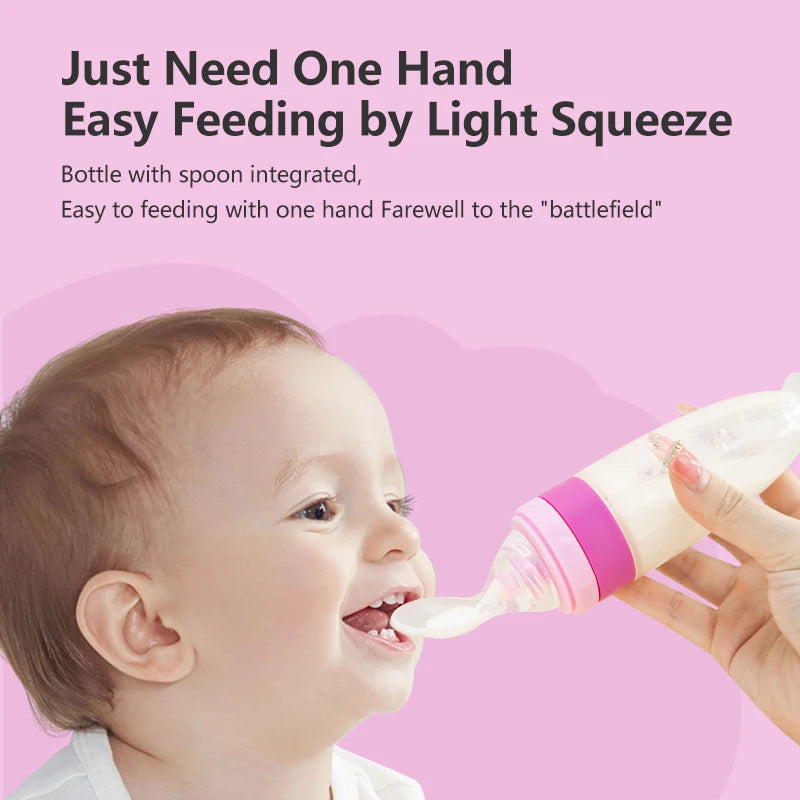 3 Oz/90Ml BPA Free Infant Baby Rice Paste Fruit Vegetable Full Silicone Squeeze Bottle Spoon Feeder