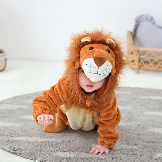 Animal King Lion Kigurumi Costume Baby Boys Infant Toddler Winter Pajamas Jumpsuit Onesies Flannel Birthday Fancy Dress