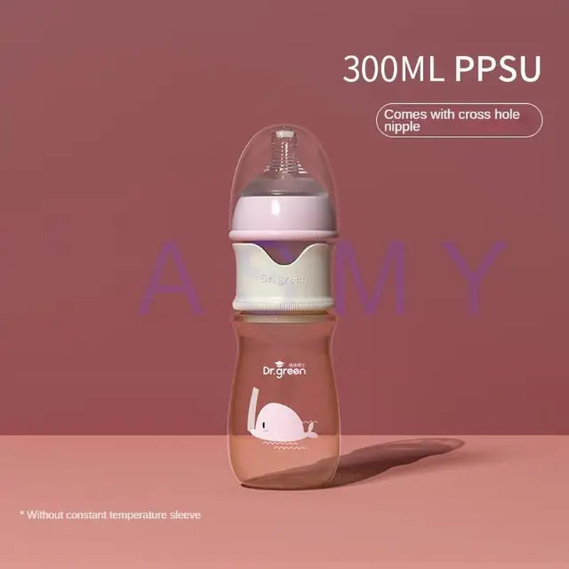 Dr.Green Newborn Baby Bottle PPSU 150Ml-300Ml Wide Mouth Bottle Sealed Isolation Fast Milk Filling Removable/Washable Bottles